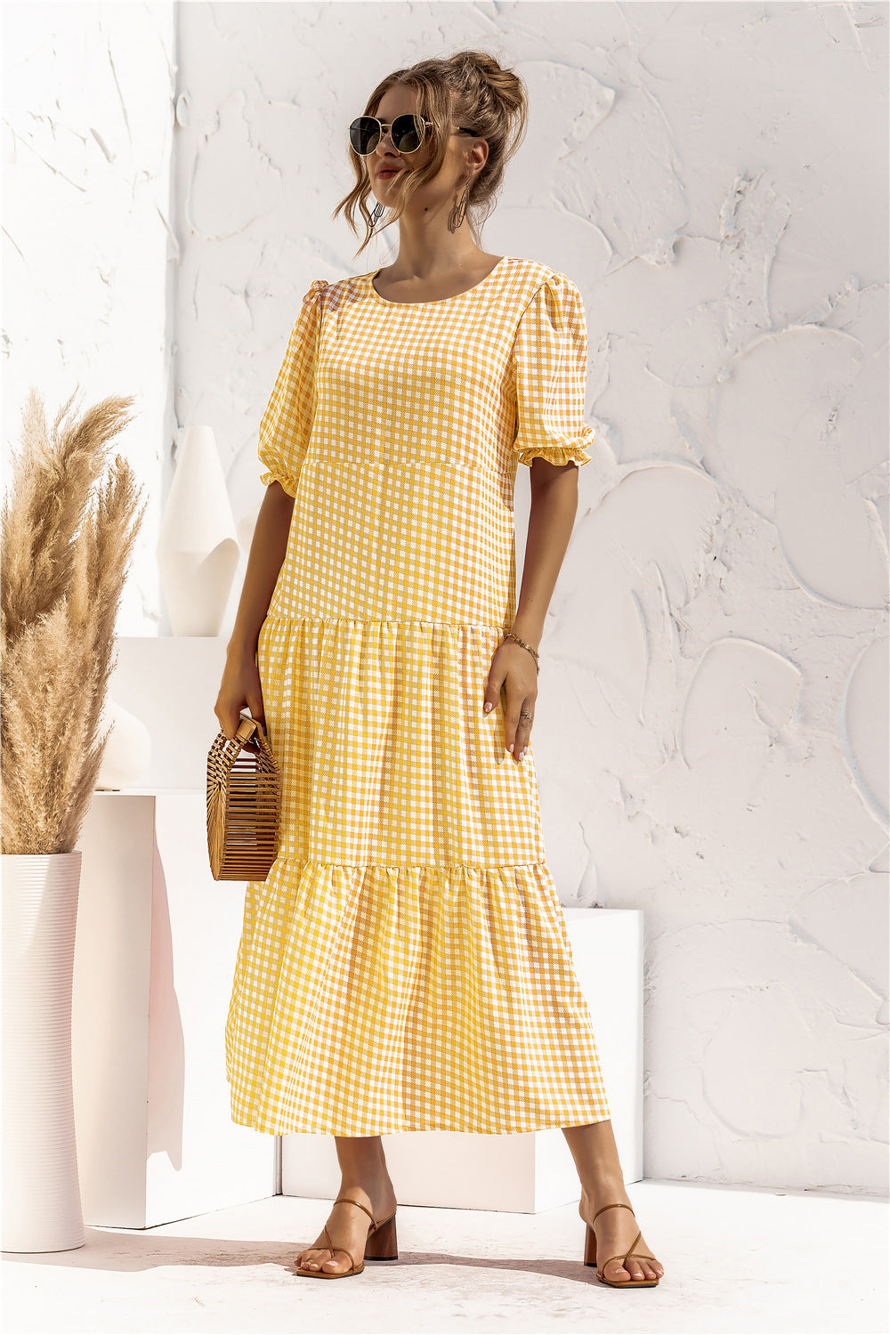 LD Gingham midi-jurk voor elke dag