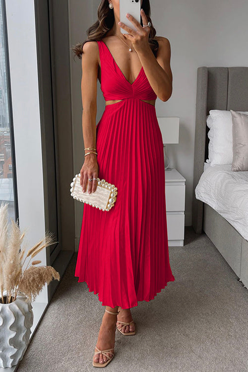 LD | V-hals geplooide maxi jurk