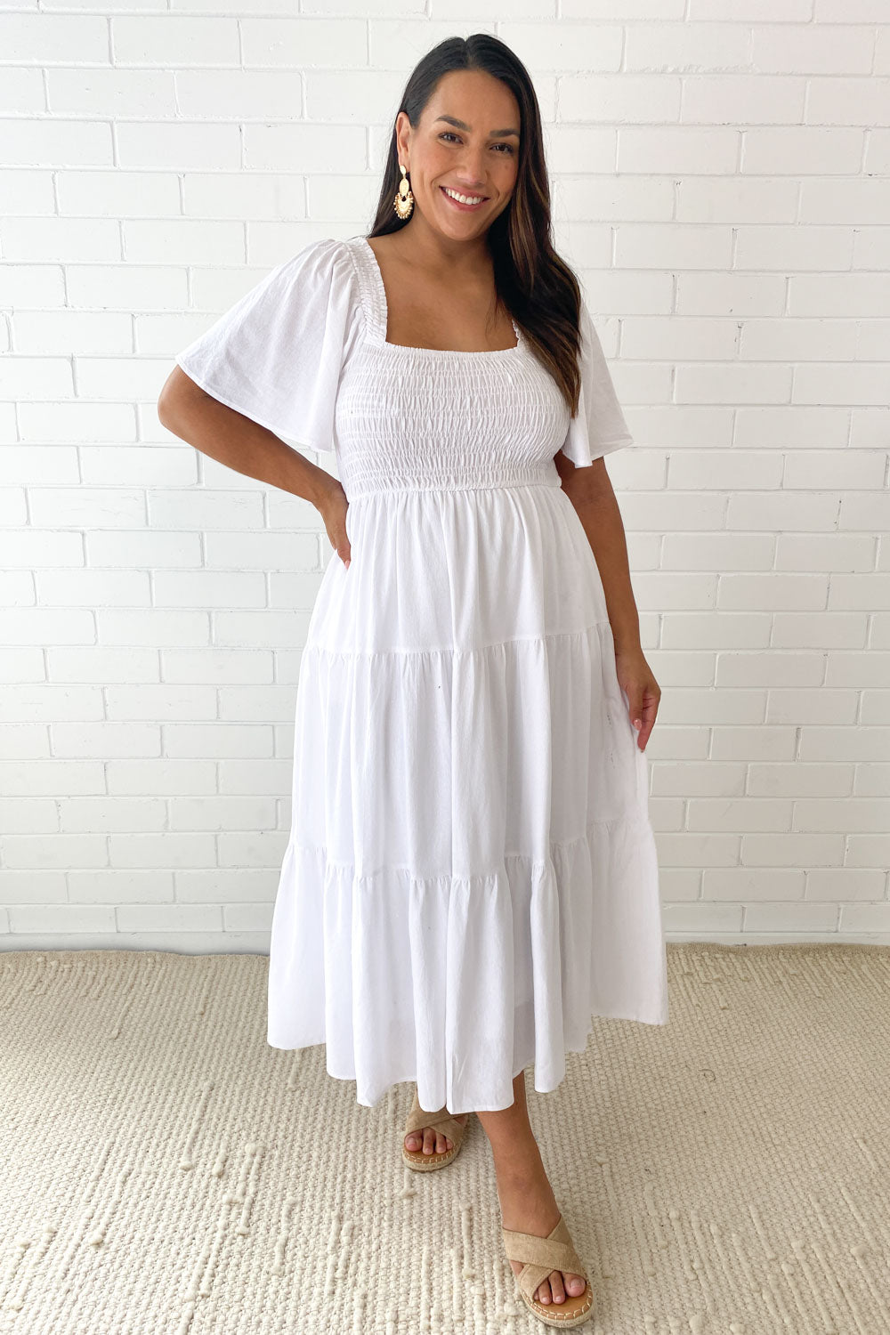LD Vrouwelijke midi-jurk met off-shoulder schouders
