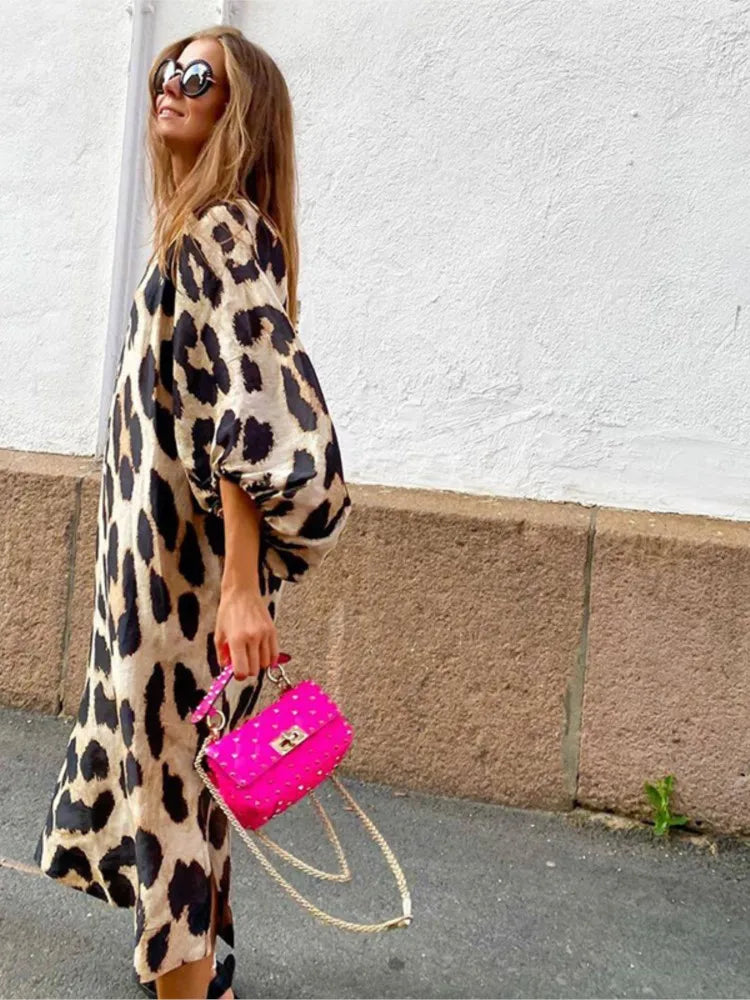 LD Luxe midi-jurk met luipaardprint