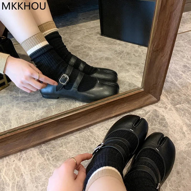 LD | Leren flats met gespleten teen
