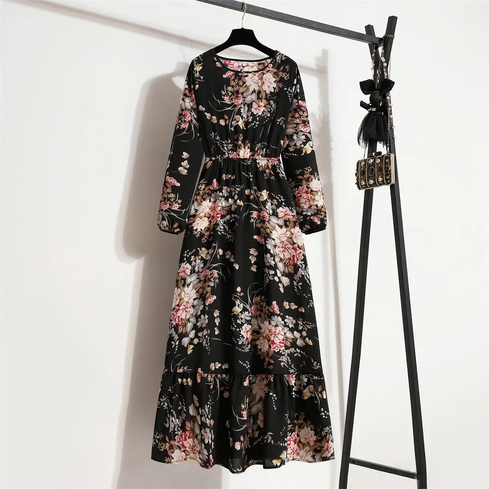 LD | lente zomer bohemian maxi jurk met bloemenprint
