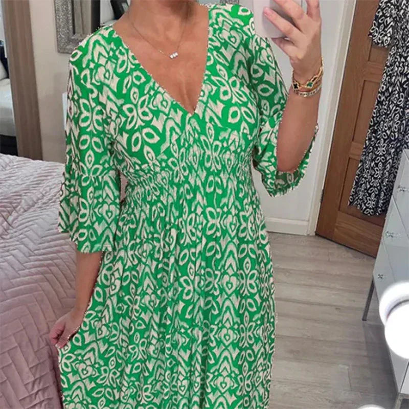 LD |: Casual boho jurk met V-hals en halflange mouwen