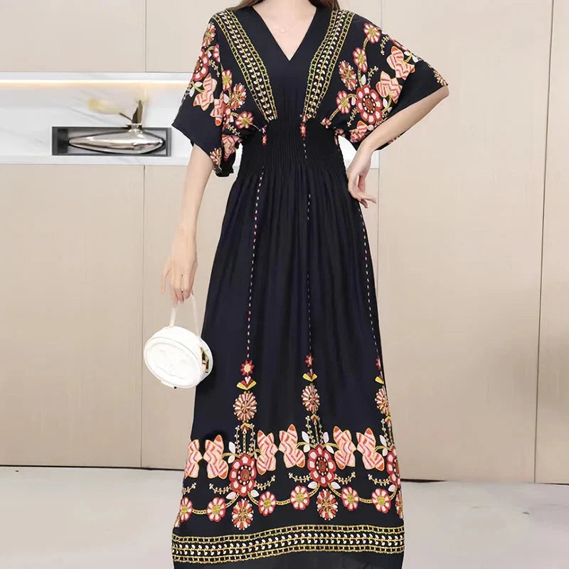 LD | Boho maxi jurk met bloemenprint en kimono mouwen