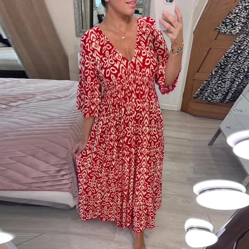 LD |: Casual boho jurk met V-hals en halflange mouwen