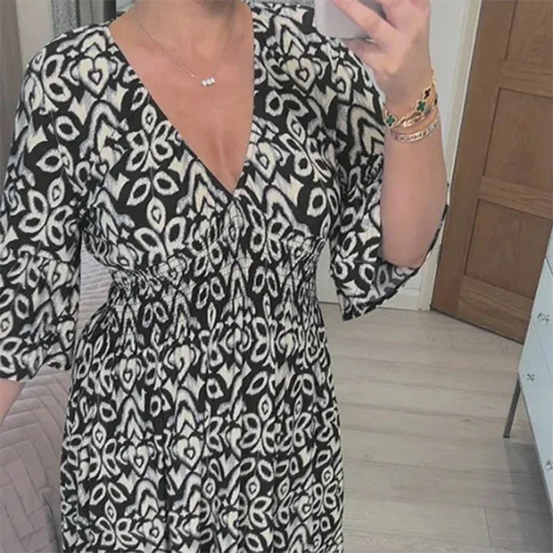LD |: Casual boho jurk met V-hals en halflange mouwen