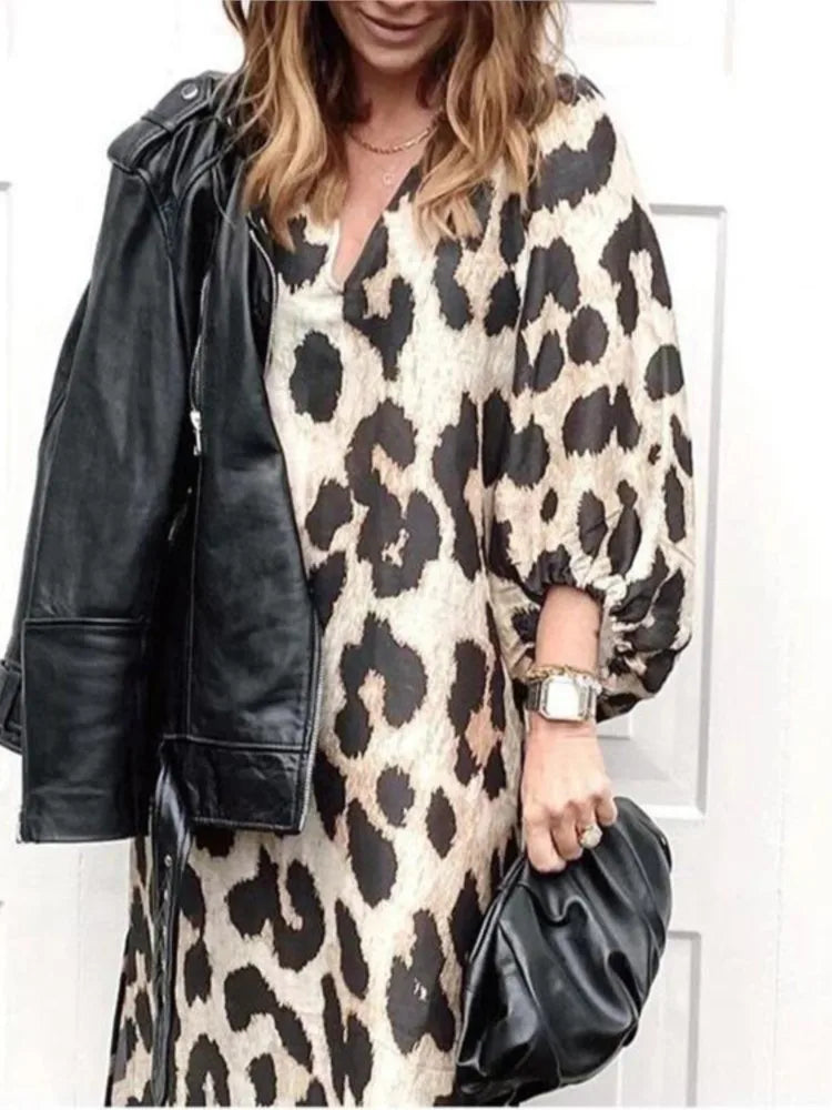 LD Luxe midi-jurk met luipaardprint