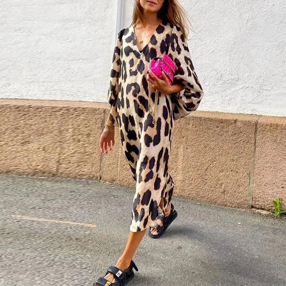 LD Luxe midi-jurk met luipaardprint