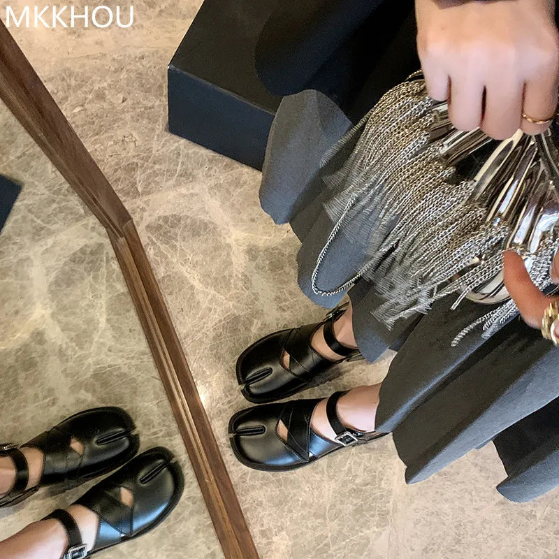 LD | Leren flats met gespleten teen