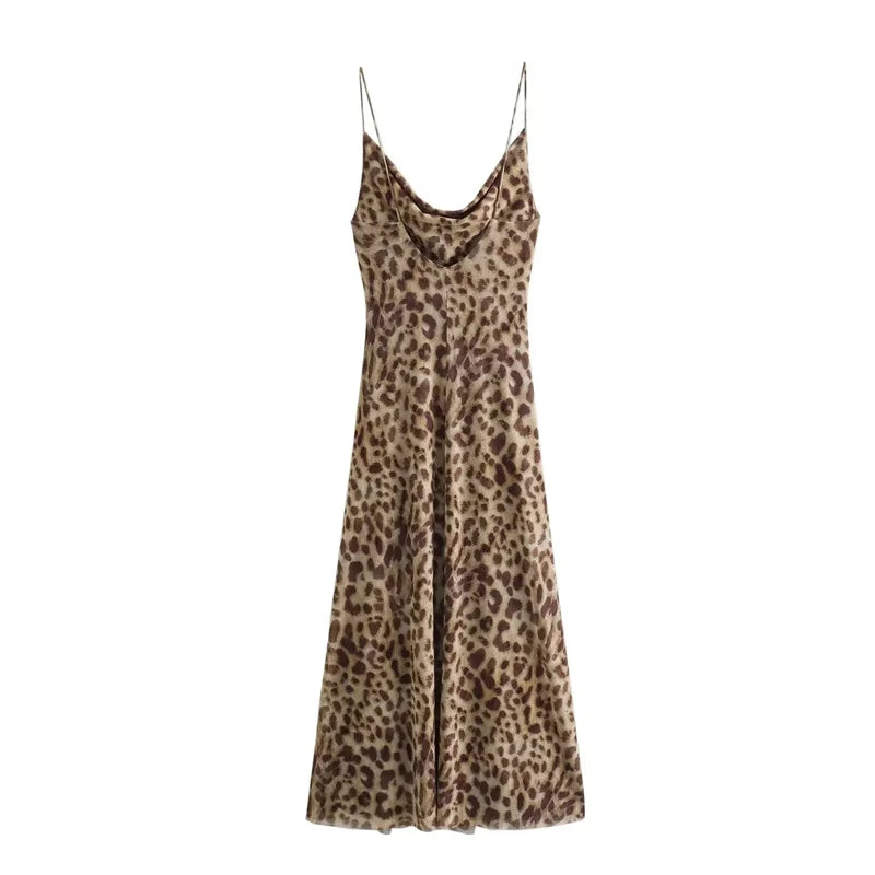 LD | Maxi-jurk met luipaardprint en spaghettibandjes