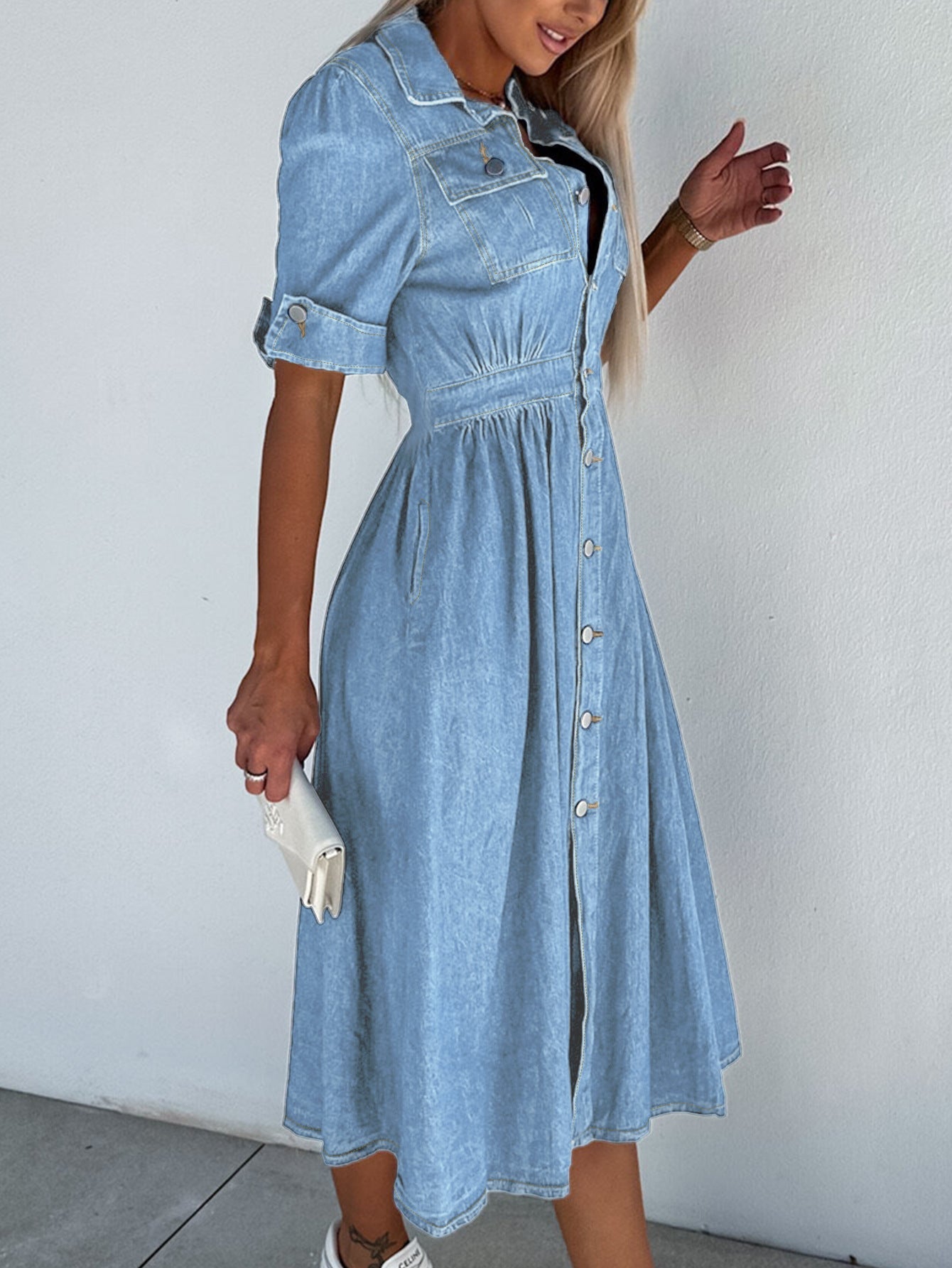 LD | Professional spijkerjurk: Effen patchwork coltrui