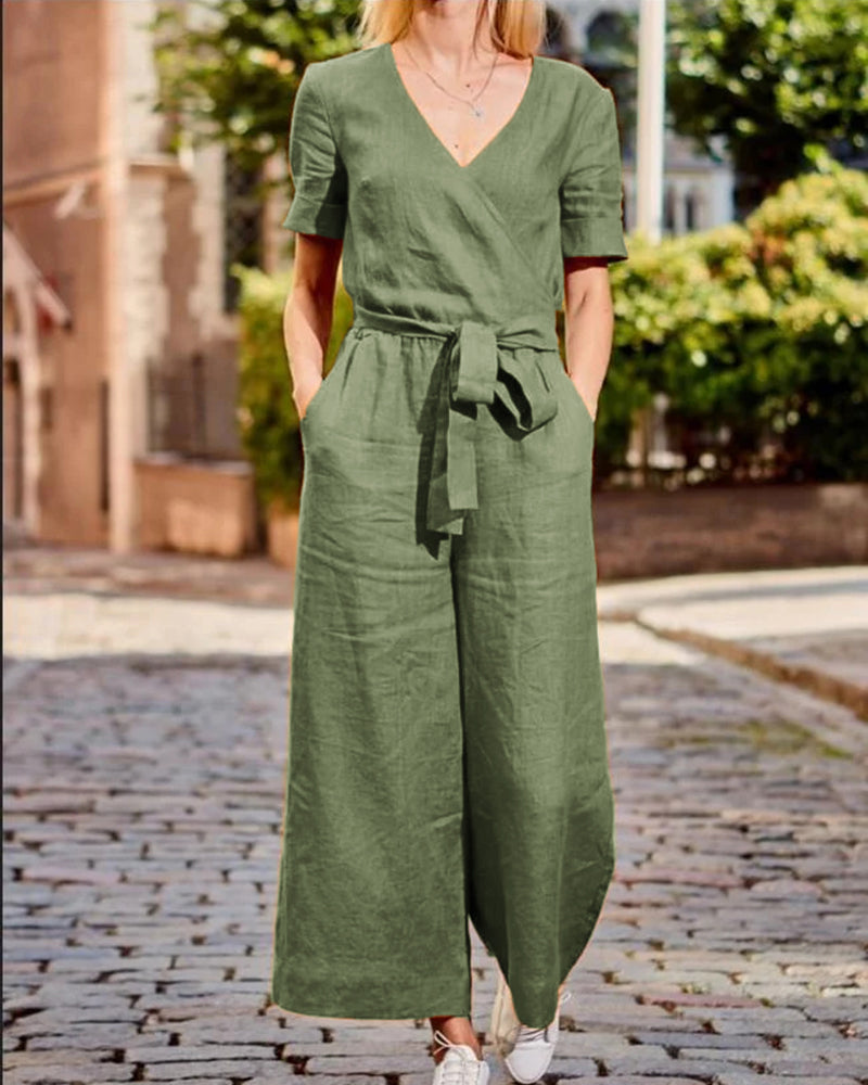LD | jumpsuit met korte mouwen en riem