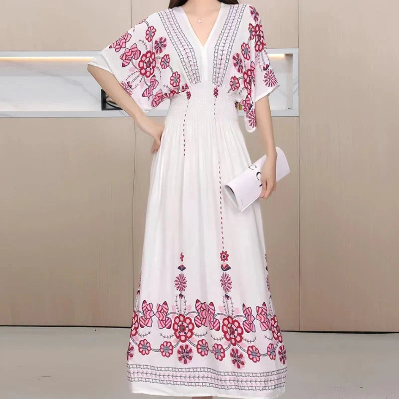 LD | Boho maxi jurk met bloemenprint en kimono mouwen
