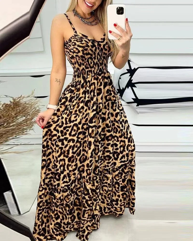 LD | Maxi-jurk met luipaardprint en spaghettibandjes