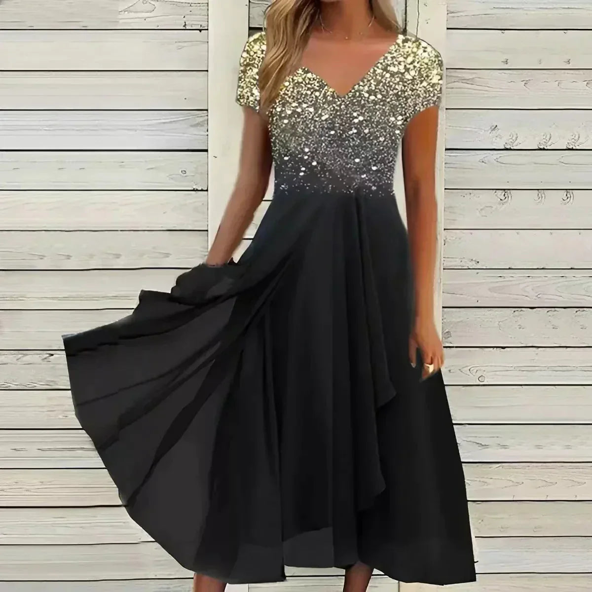 LD | elegante midi-jurk met zwierige rok