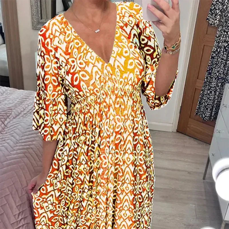 LD |: Casual boho jurk met V-hals en halflange mouwen