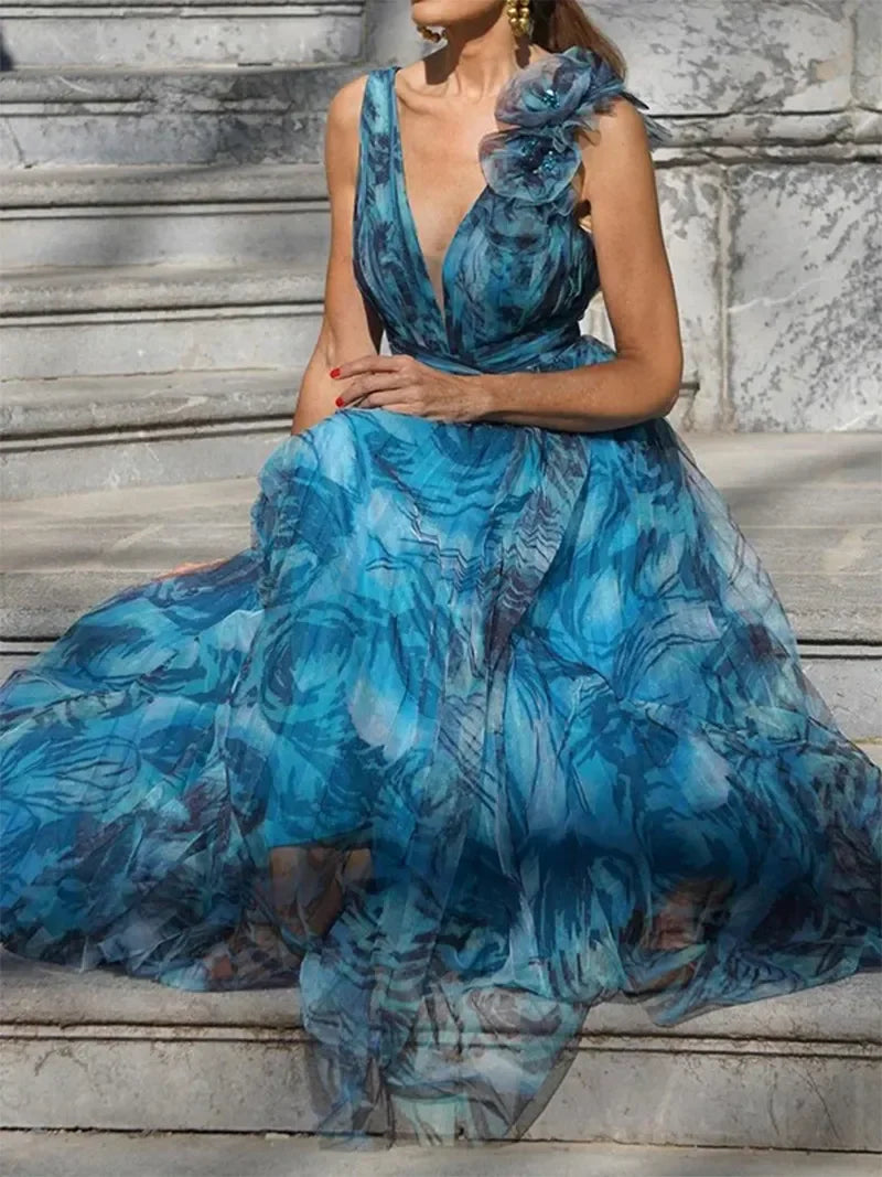 LD | PAUWBLAUWE MAXI JURK