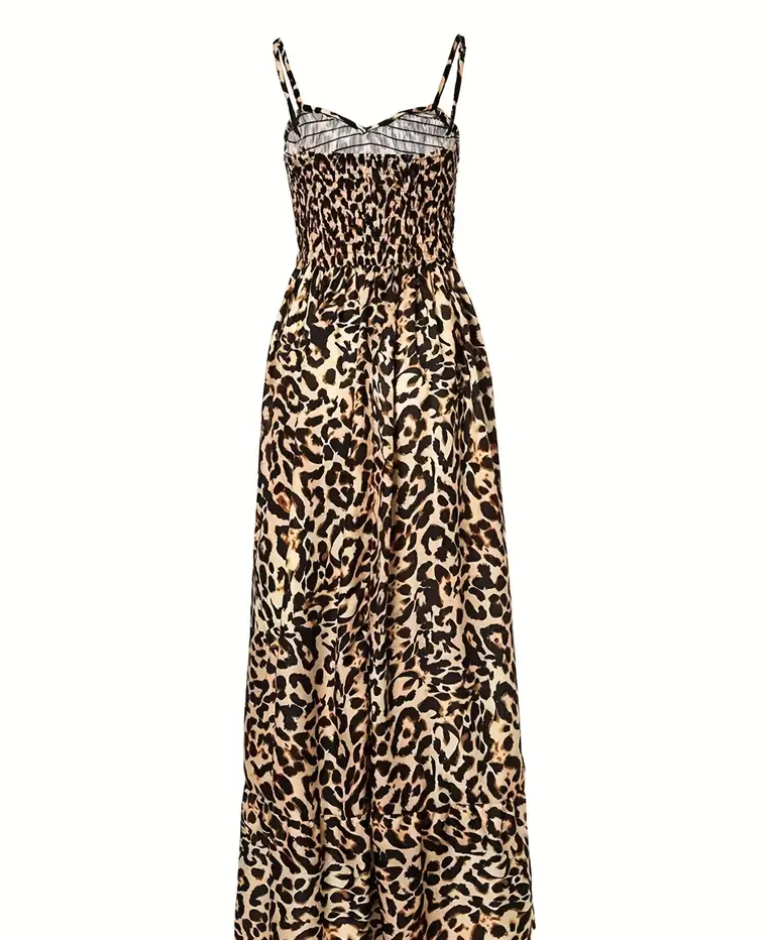 LD | Maxi-jurk met luipaardprint en spaghettibandjes