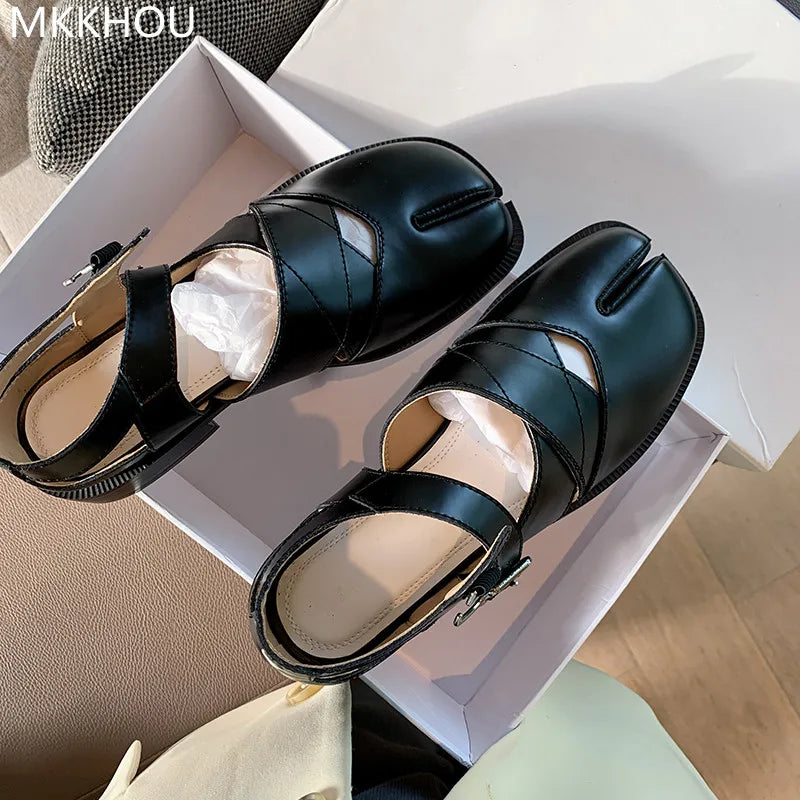 LD | Leren flats met gespleten teen