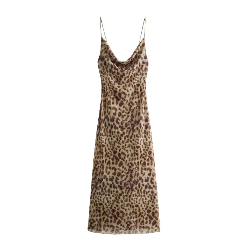 LD | Maxi-jurk met luipaardprint en spaghettibandjes