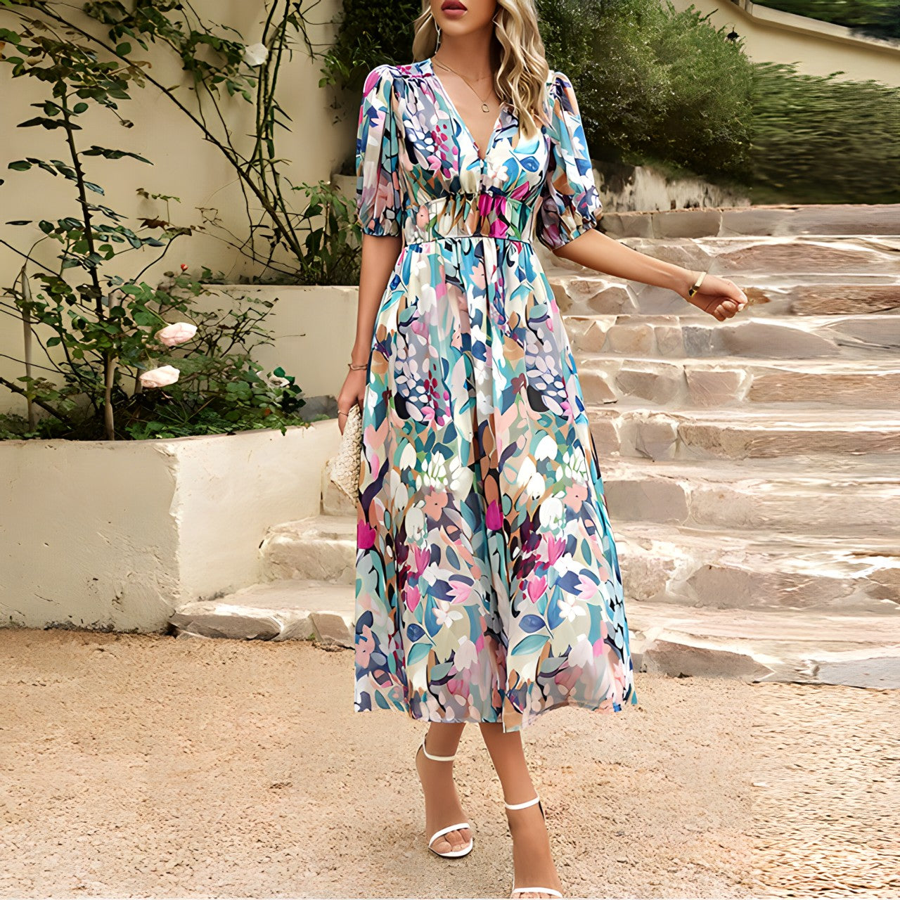 LD | Midi-jurk met V-hals
