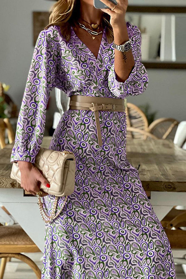 LD | V-hals multi print midi jurk
