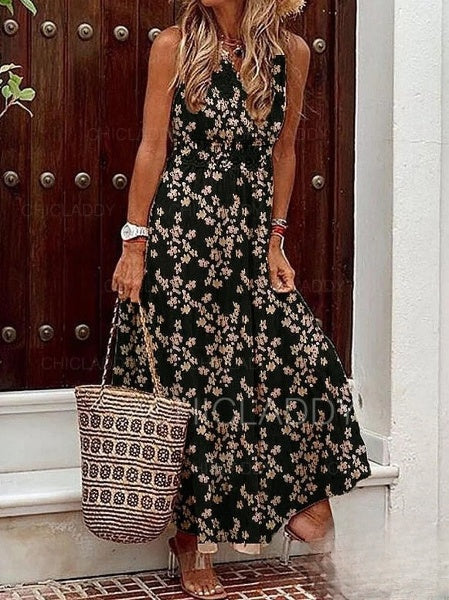 LD | Jurken voor dames Lange mouwloze jurk met boho print