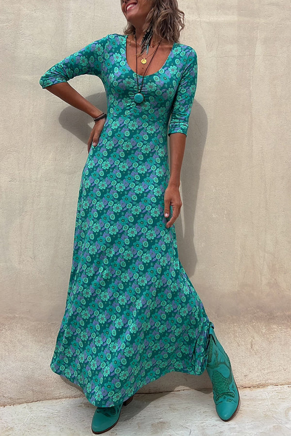 LD | Iconic Crush Bloemen Halflange Mouw Elastische Maxi Dress