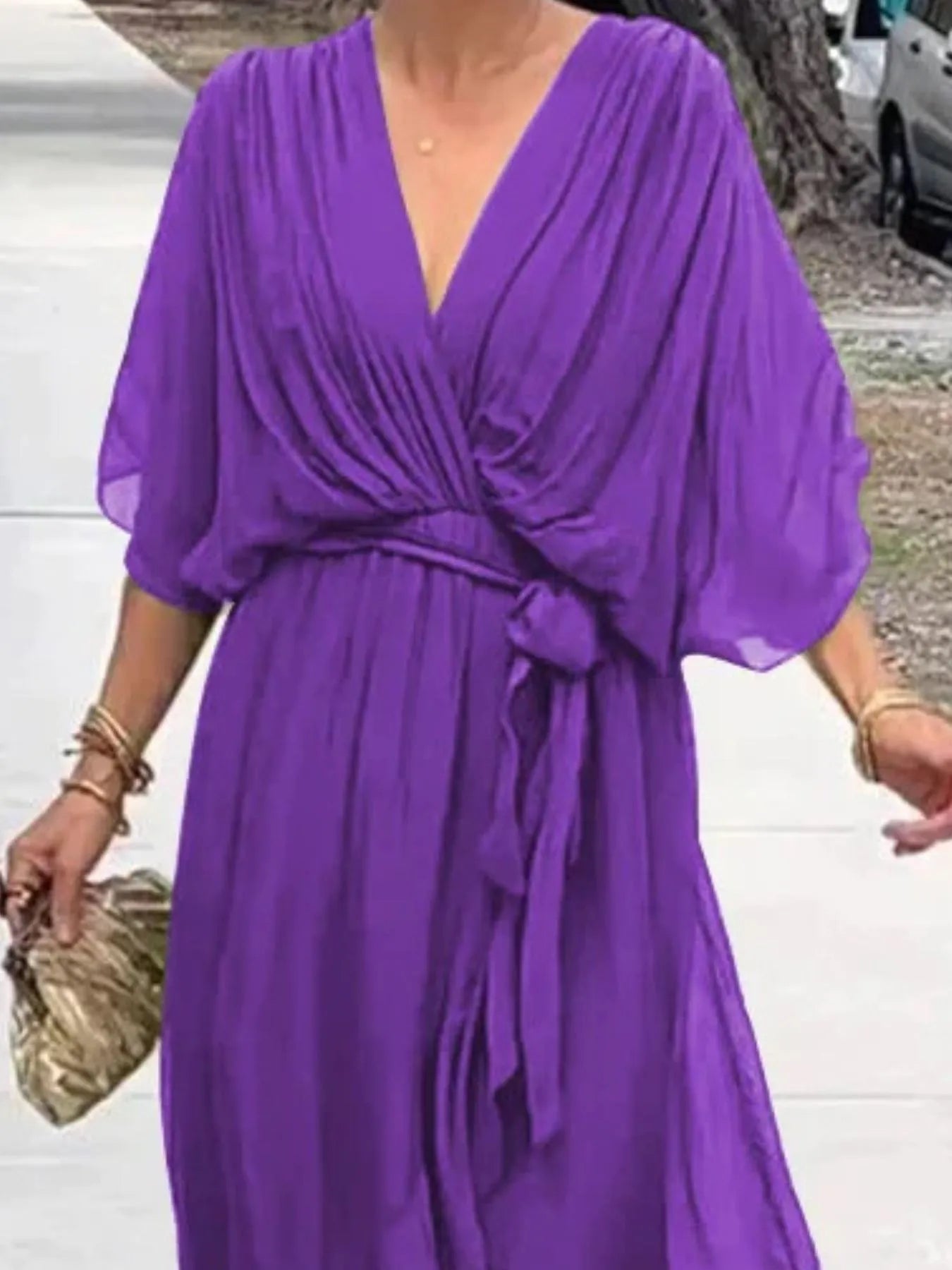 LD Full Size Soepel vallende Midi-jurk met fladdermouwen Plus Size