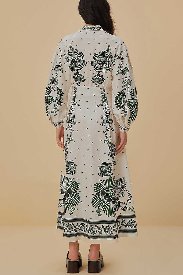 LD | Unieke Print Button Down Lange Mouw Shirt Maxi Dress