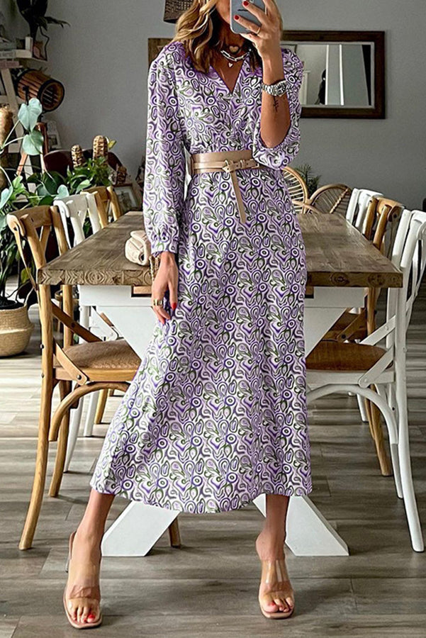 LD | V-hals multi print midi jurk