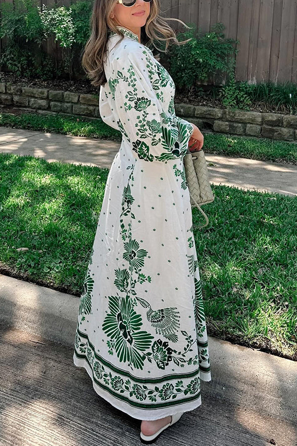 LD | Unieke Print Button Down Lange Mouw Shirt Maxi Dress