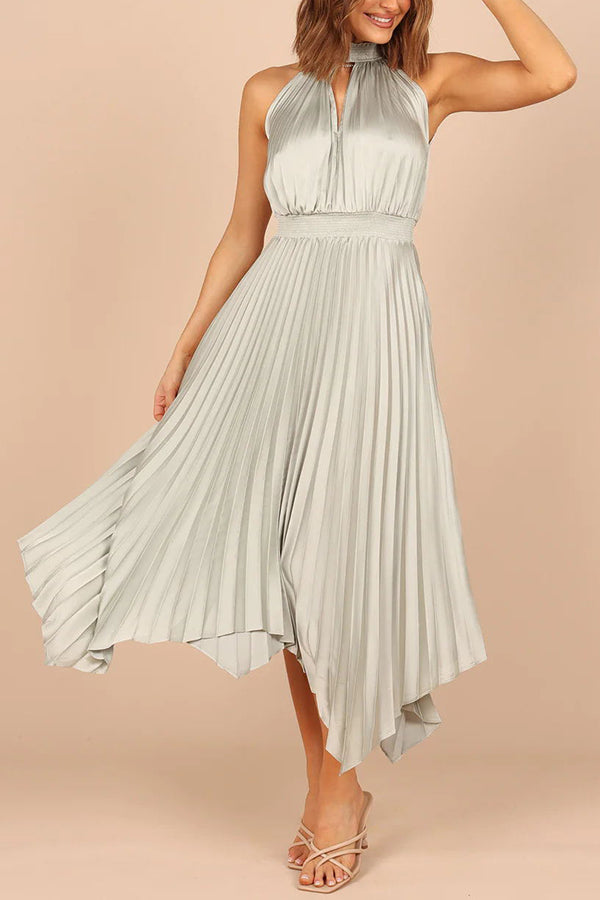 LD | Luxe Look Satijn Geplooide Halter Elastische Taille Midi Dress