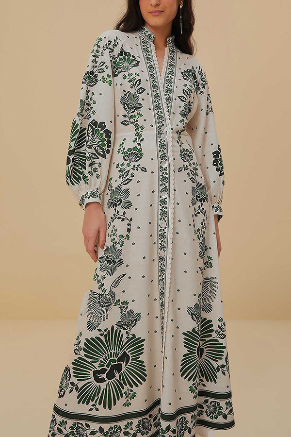 LD | Unieke Print Button Down Lange Mouw Shirt Maxi Dress