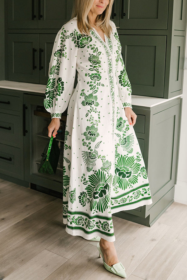 LD | Unieke Print Button Down Lange Mouw Shirt Maxi Dress