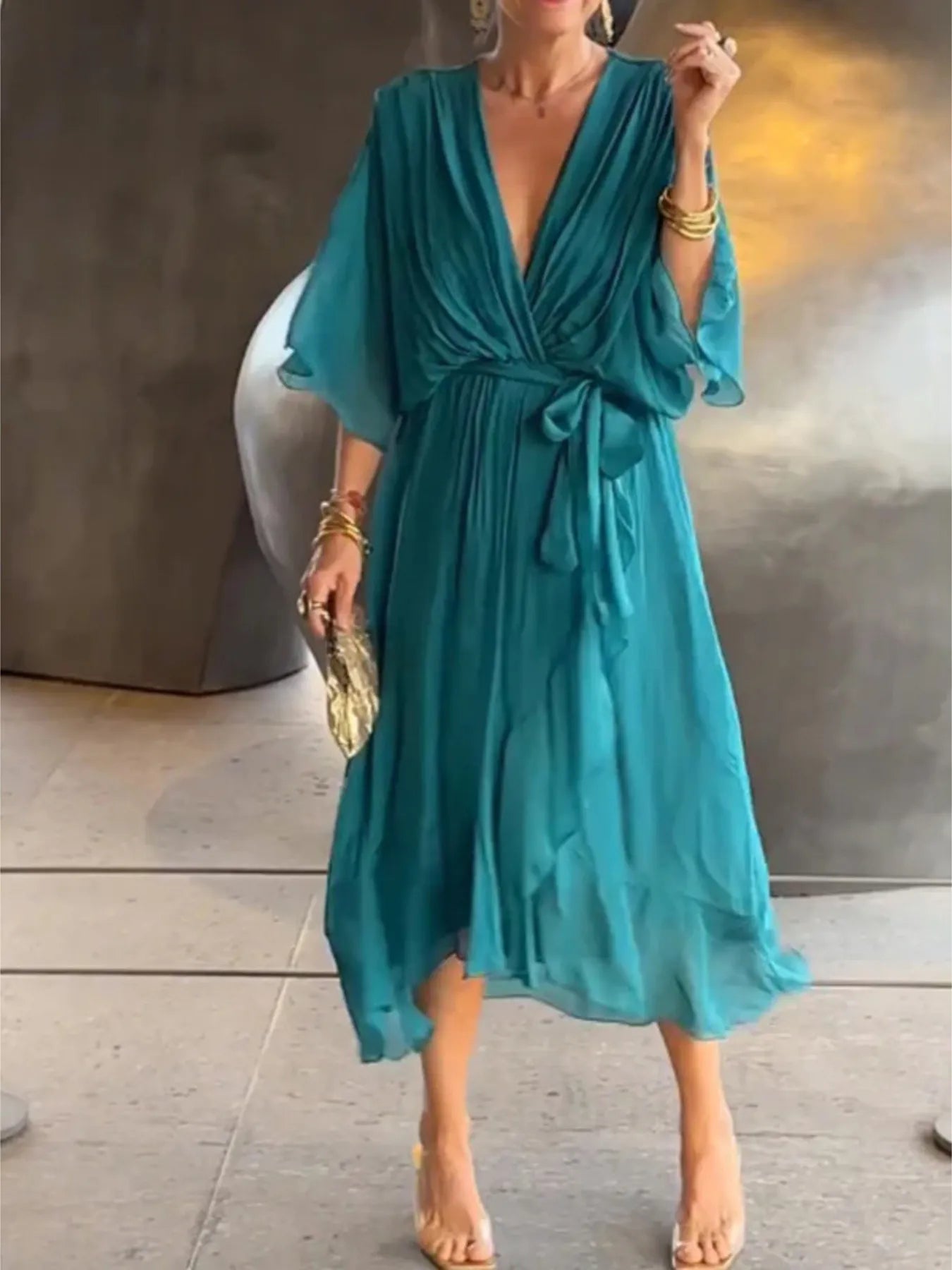 LD Full Size Soepel vallende Midi-jurk met fladdermouwen Plus Size