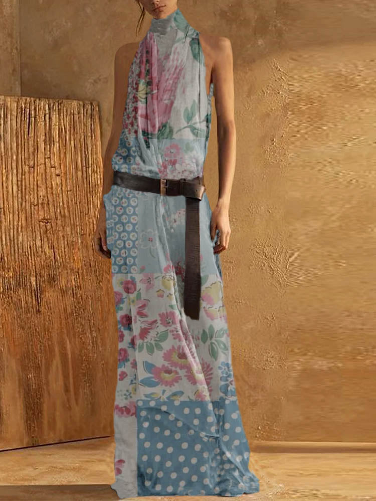 LD | Maxi Tank Dress voor dames - Hoge halslijn - Mouwloos - Tailleband - Vloeiende pasvorm - Ademende mix