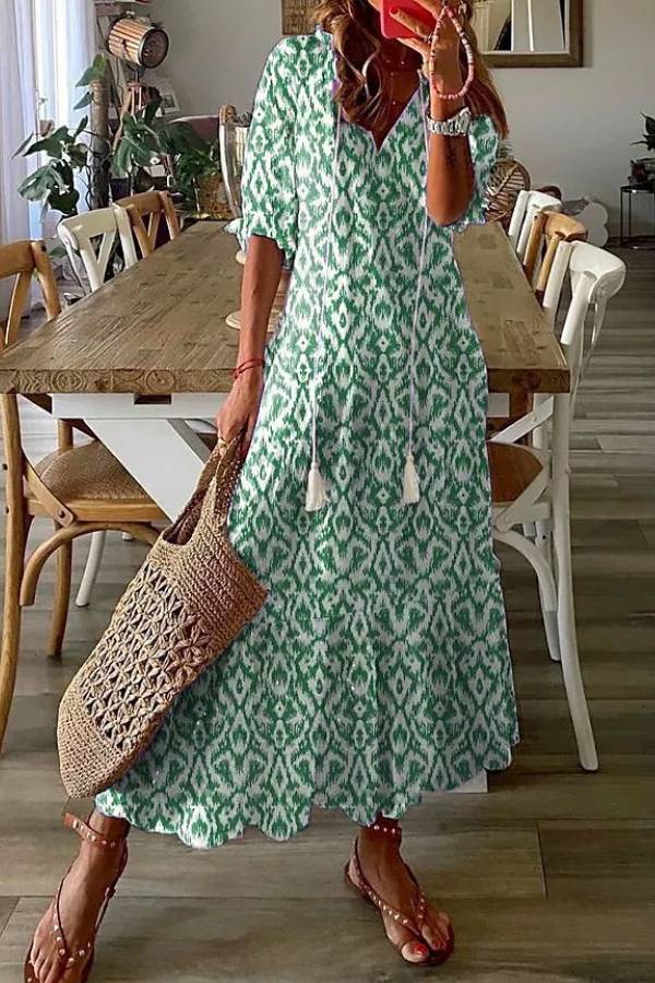 LD | Geometrische print Casual V-hals maxi jurk