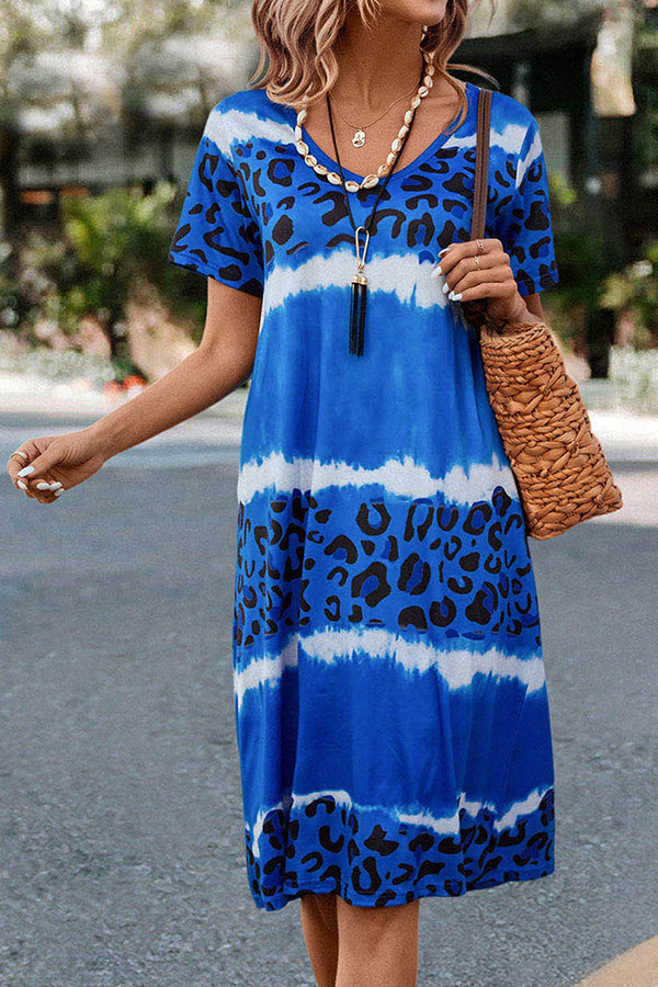 LD | Gradient Leopard Print Casual Midi Dress