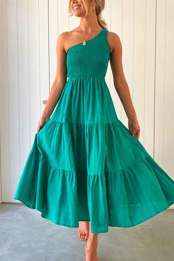 LD | Off-the-shoulder, mouwloze maxi jurk met ruches