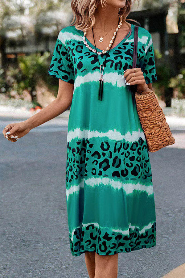 LD | Gradient Leopard Print Casual Midi Dress