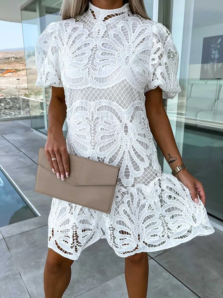 LD | elegante midi-jurk voor vrouwen met pofmouwen