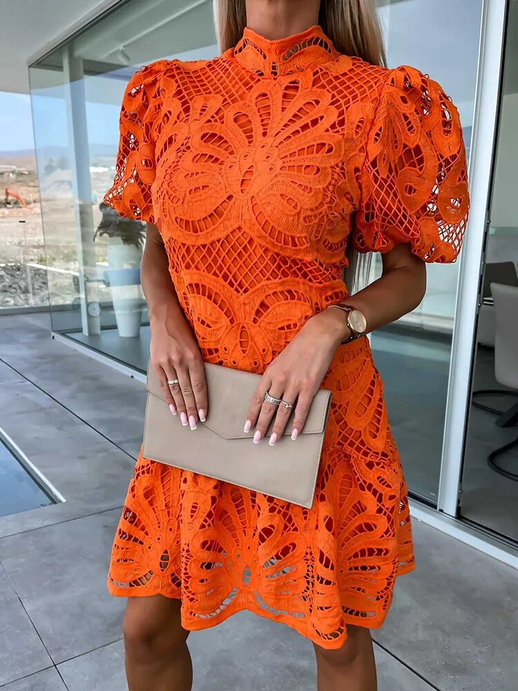 LD | elegante midi-jurk voor vrouwen met pofmouwen