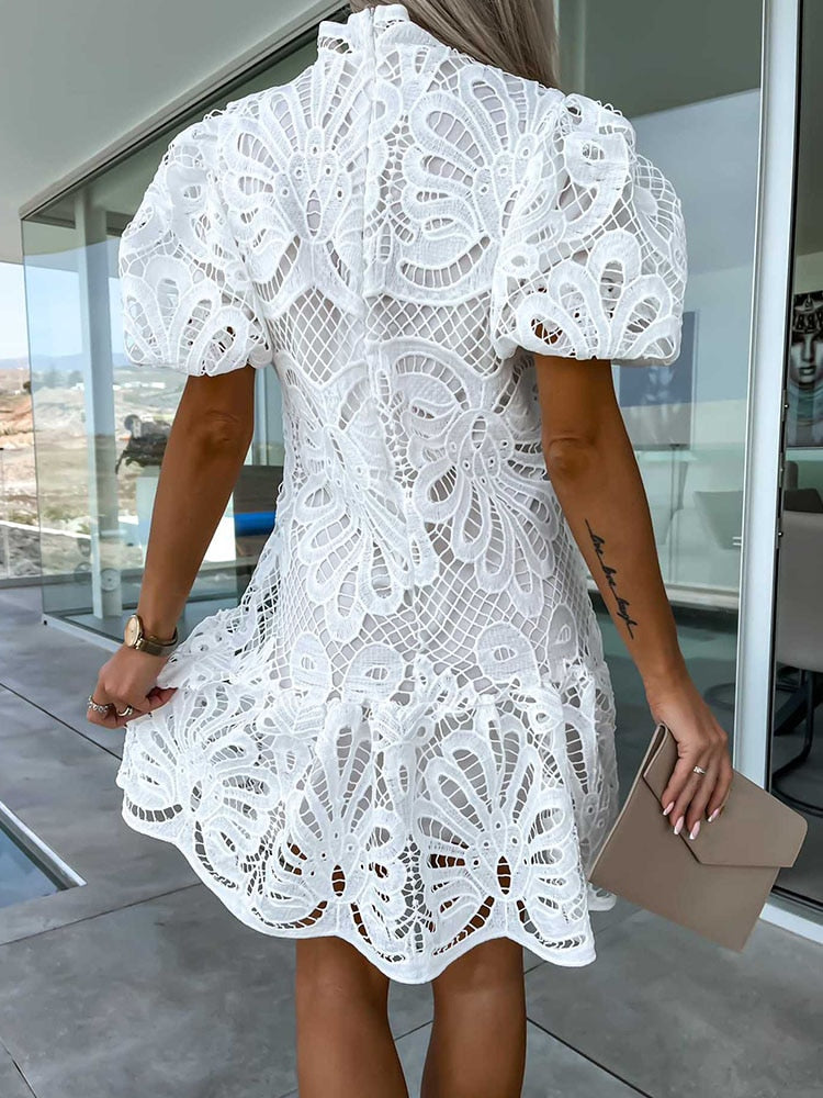 LD | elegante midi-jurk voor vrouwen met pofmouwen