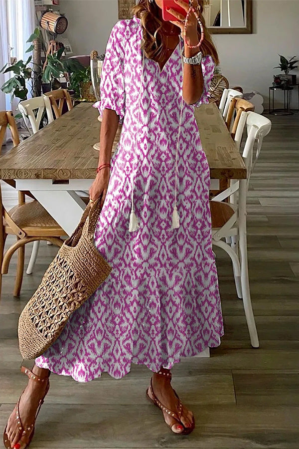 LD | Geometrische print Casual V-hals maxi jurk