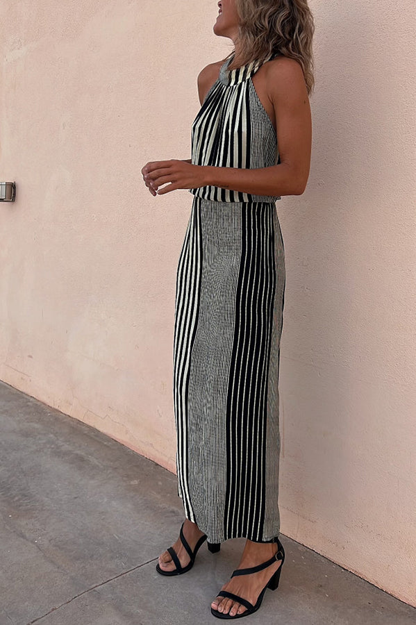 LD | One More Chance Gestreepte midi-jurk met verstelbare taille