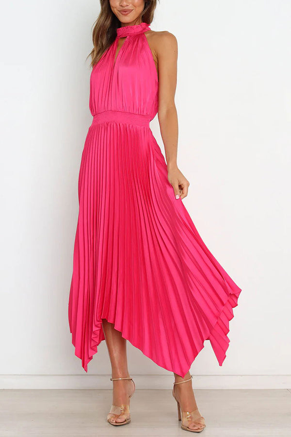 LD | Luxe Look Satijn Geplooide Halter Elastische Taille Midi Dress
