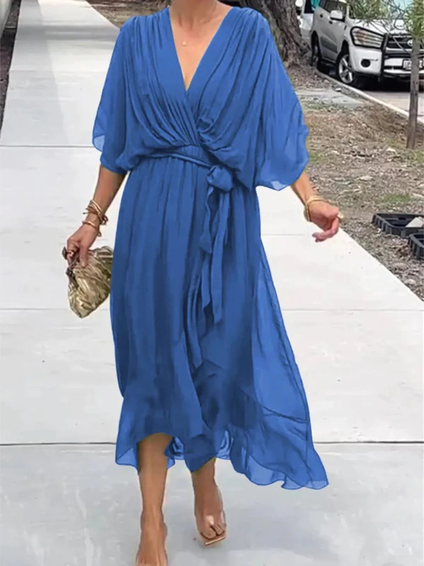 LD Full Size Soepel vallende Midi-jurk met fladdermouwen Plus Size