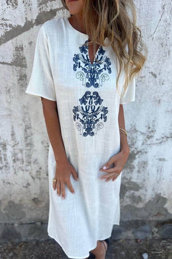 LD | Bohemian Linnen Losse Midi Jurk