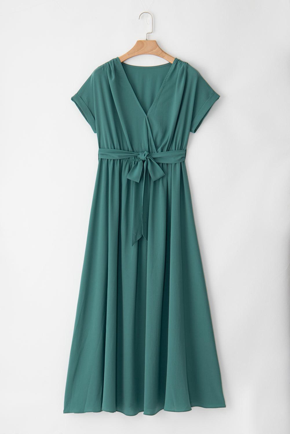 LD | Donkergroene maxi jurk met plooien voor dames